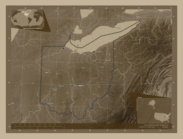 Ohio Estado Los Estados Unidos América Mapa Elevación Coloreado Tonos — Foto de Stock
