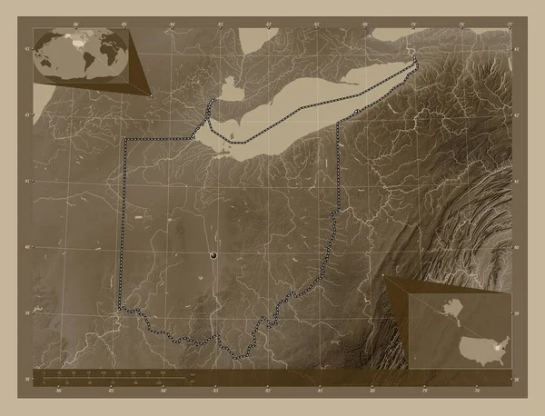 Ohio Verenigde Staten Van Amerika Hoogtekaart Gekleurd Sepia Tinten Met — Stockfoto