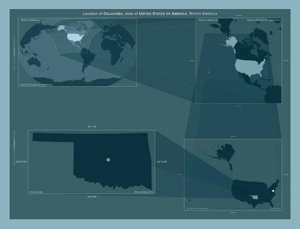 Oklahoma Stan Stany Zjednoczone Ameryki Schemat Przedstawiający Położenie Regionu Mapach — Zdjęcie stockowe