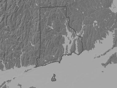 Rhode Island, Amerika Birleşik Devletleri. Gölleri ve nehirleri olan çift seviyeli yükseklik haritası