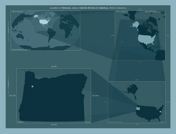 Oregon Stan Stany Zjednoczone Ameryki Schemat Przedstawiający Położenie Regionu Mapach — Zdjęcie stockowe