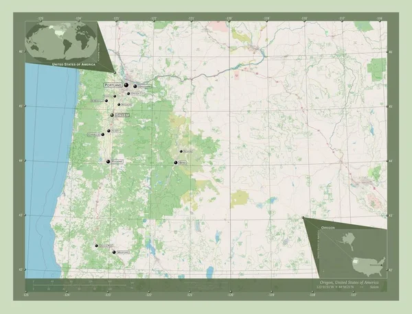 Oregon Estado Los Estados Unidos América Open Street Map Ubicaciones —  Fotos de Stock
