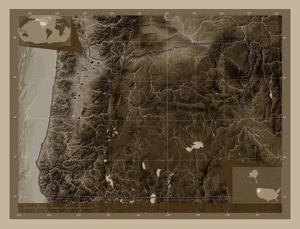 Орегон Штат Сполучених Штатів Америки Висота Карти Забарвлена Сепії Тонів — стокове фото