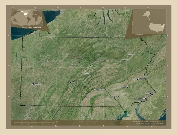 Pennsylvania Bundesstaat Der Vereinigten Staaten Von Amerika Hochauflösende Satellitenkarte Orte — Stockfoto