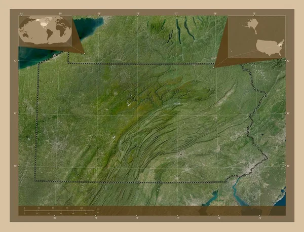 Pennsylvania Verenigde Staten Van Amerika Lage Resolutie Satellietkaart Hulplocatiekaarten Hoek — Stockfoto