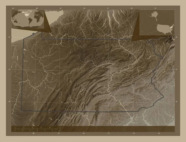 Пенсильванія Штат Сполучених Штатів Америки Висота Карти Забарвлена Сепії Тонів — стокове фото