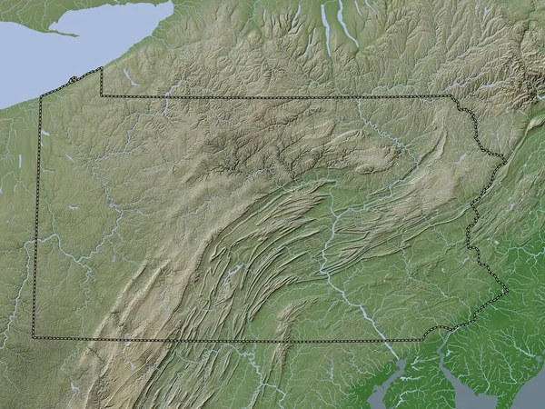 Pennsylvania Amerikai Egyesült Államok Magassági Térkép Színes Wiki Stílusban Tavak — Stock Fotó