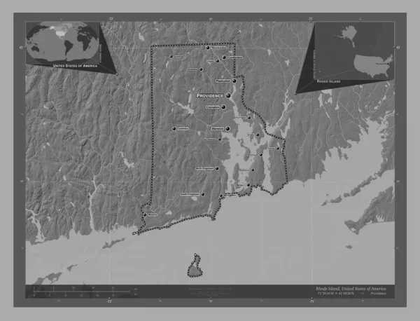 Rhode Island State United States America Bilevel Elevation Map Lakes — Stock Photo, Image