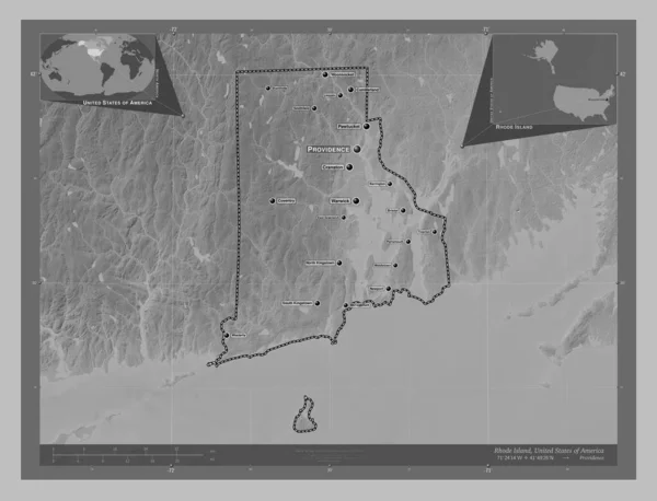 Rhode Island Amerikas Förenta Stater Grayscale Höjdkarta Med Sjöar Och — Stockfoto