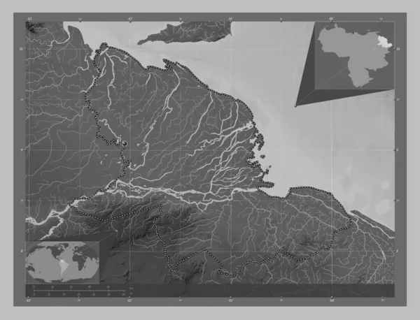 Delta Amacuro Estado Venezuela Mapa Elevación Escala Grises Con Lagos —  Fotos de Stock