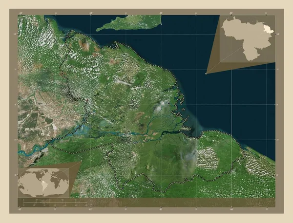 デルタAmacuro ベネズエラの状態 高解像度衛星地図 地域の主要都市の場所 コーナー補助位置図 — ストック写真