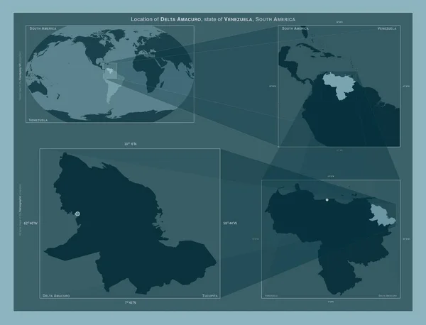 Delta Amacuro Estado Venezuela Diagrama Que Muestra Ubicación Región Mapas — Foto de Stock