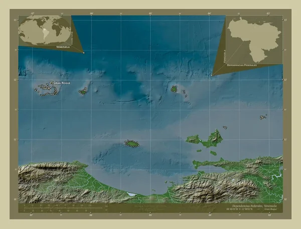 Dependencias Federales Штат Венесуэла Карта Высоты Окрашенная Вики Стиле Озерами — стоковое фото