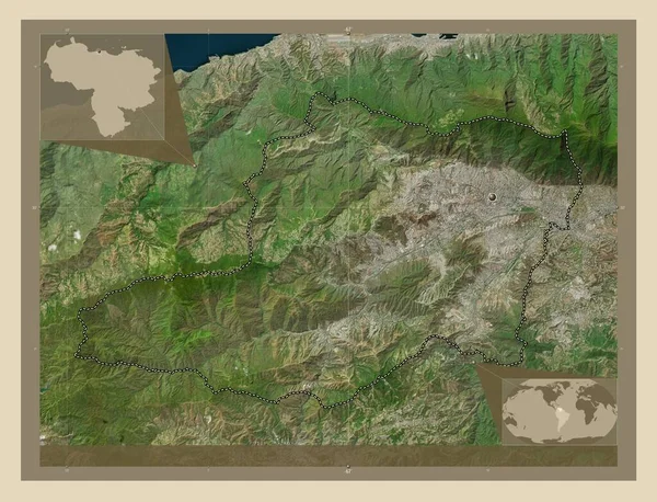 ディリトキャピタル ベネズエラの状態 高解像度衛星地図 コーナー補助位置図 — ストック写真