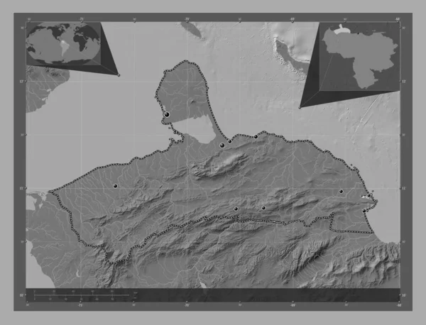 Falcon State Venezuela Bilevel Elevation Map Lakes Rivers Locations Major — Stock Photo, Image