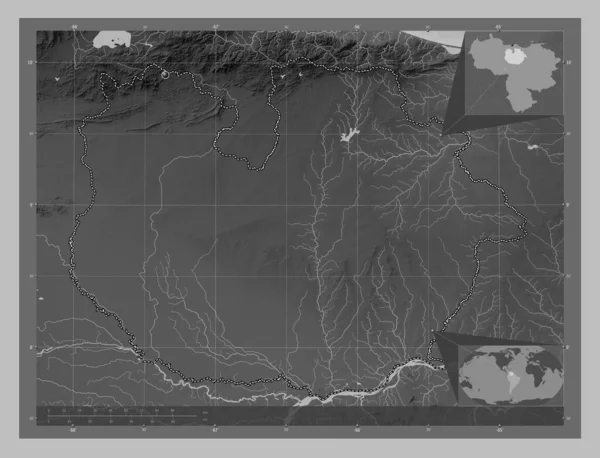 Guarico Bundesstaat Venezuela Graustufen Höhenkarte Mit Seen Und Flüssen Eck — Stockfoto