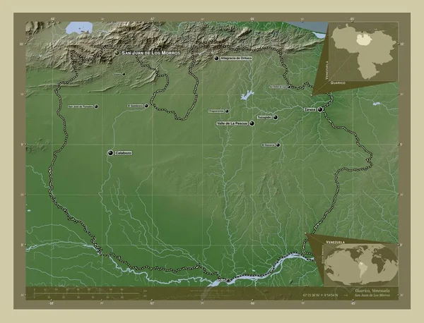 Guarico Bundesstaat Venezuela Höhenkarte Wiki Stil Mit Seen Und Flüssen — Stockfoto