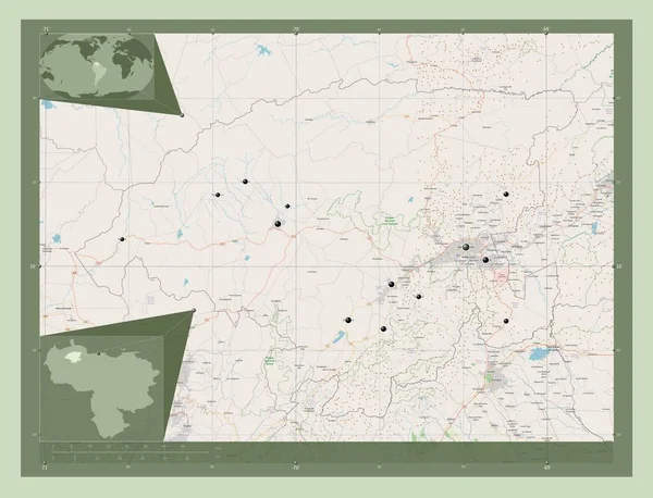 Lara Stan Wenezuela Otwórz Mapę Ulic Lokalizacje Dużych Miast Regionu — Zdjęcie stockowe