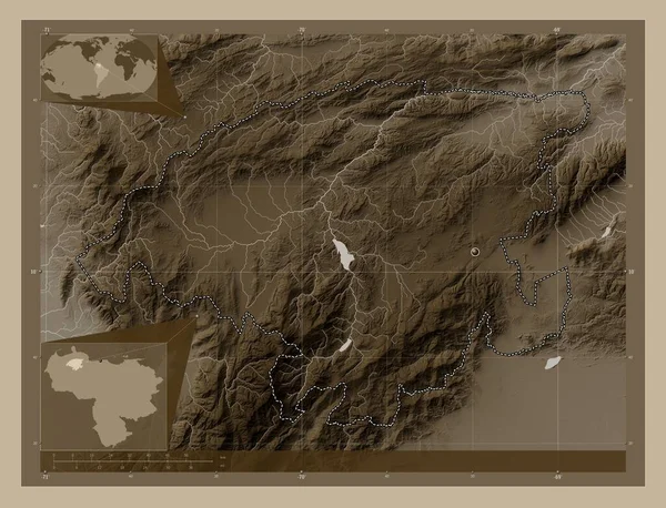 Лара Штат Венесуэла Карта Высоты Окрашенная Сепиевые Тона Озерами Реками — стоковое фото