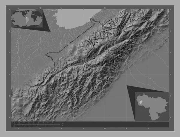 Мерида Штат Венесуэла Карта Рельефа Билевела Озерами Реками Вспомогательные Карты — стоковое фото