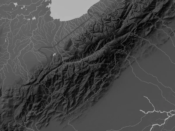 委内瑞拉梅里达州带有湖泊和河流的灰度高程图 — 图库照片