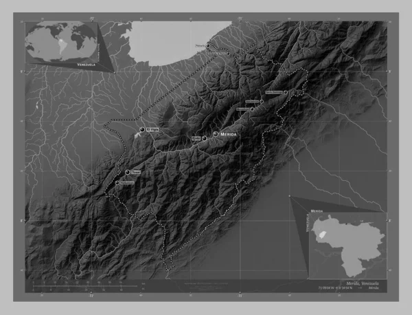 Мерида Штат Венесуэла Карта Высот Оттенках Серого Озерами Реками Места — стоковое фото