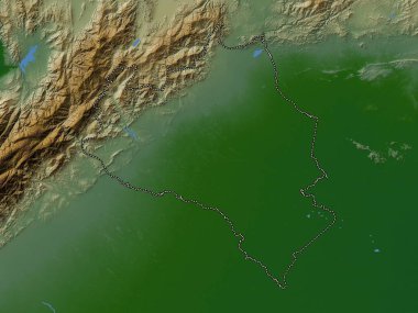 Portuguesa, Venezuela eyaleti. Gölleri ve nehirleri olan renkli yükseklik haritası