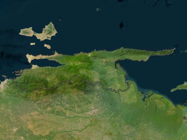 Sucre, Venezuela Eyaleti. Düşük çözünürlüklü uydu haritası