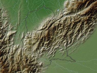 Tachira, Venezuela eyaleti. Yükseklik haritası göller ve nehirlerle wiki stilinde renklendirilmiştir