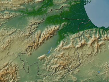 Yaracuy, Venezuela Eyaleti. Gölleri ve nehirleri olan renkli yükseklik haritası