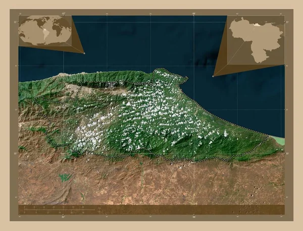 ミランダ ベネズエラの状態 低解像度衛星地図 コーナー補助位置図 — ストック写真