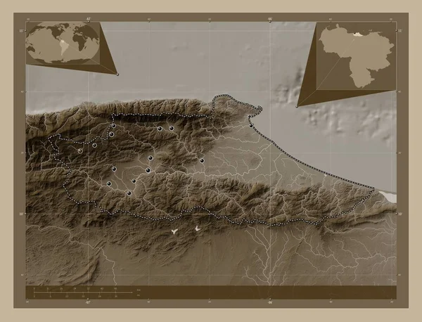 Миранда Штат Венесуэла Карта Высоты Окрашенная Сепиевые Тона Озерами Реками — стоковое фото