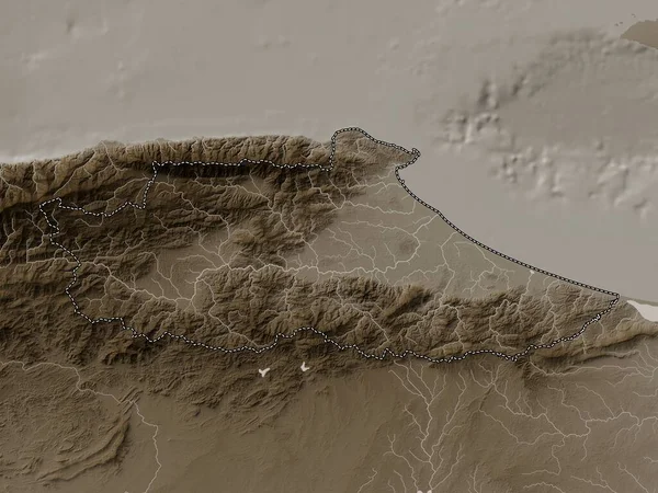 Miranda Stan Wenezuela Mapa Wzniesień Kolorowe Sepia Dźwięki Jeziorami Rzekami — Zdjęcie stockowe