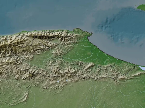 Miranda Venezuela Eyaleti Yükseklik Haritası Göller Nehirlerle Wiki Stilinde Renklendirilmiştir — Stok fotoğraf