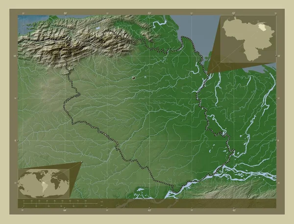 Monagas State Venezuela Elevation Map Colored Wiki Style Lakes Rivers — Stock Photo, Image