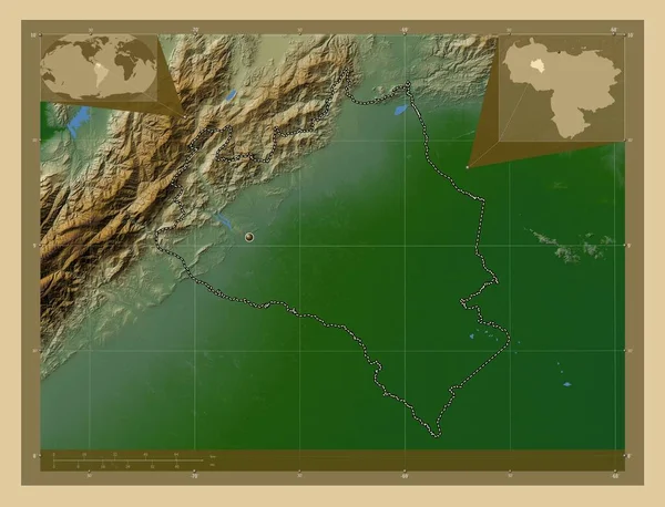 Portuesa Venezuela Färgade Höjd Karta Med Sjöar Och Floder Hjälpkartor — Stockfoto