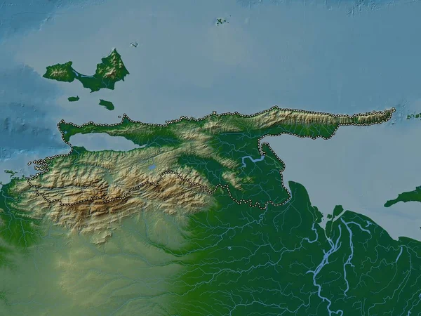 Sucre Venezuela Eyaleti Gölleri Nehirleri Olan Renkli Yükseklik Haritası — Stok fotoğraf