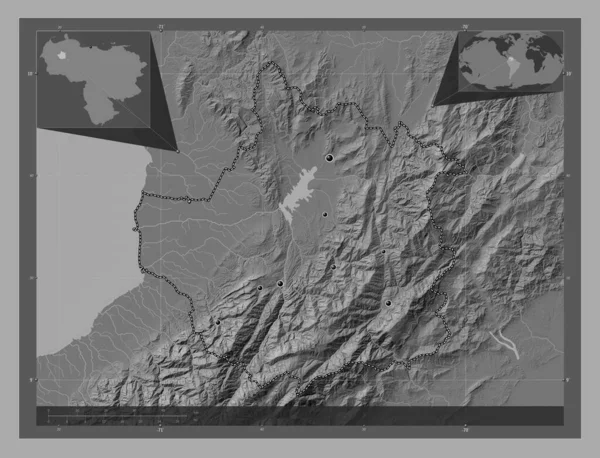 Trujillo Estado Venezuela Mapa Elevación Bilevel Con Lagos Ríos Ubicaciones — Foto de Stock