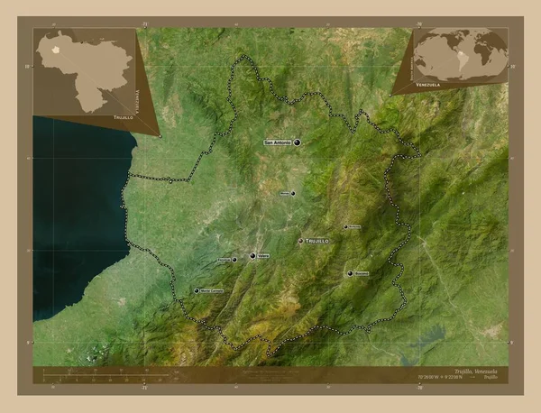 Trujillo Estado Venezuela Mapa Satelital Baja Resolución Ubicaciones Nombres Las — Foto de Stock