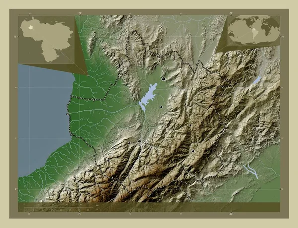 Trujillo Stan Wenezuela Mapa Wzniesień Kolorowa Stylu Wiki Jeziorami Rzekami — Zdjęcie stockowe