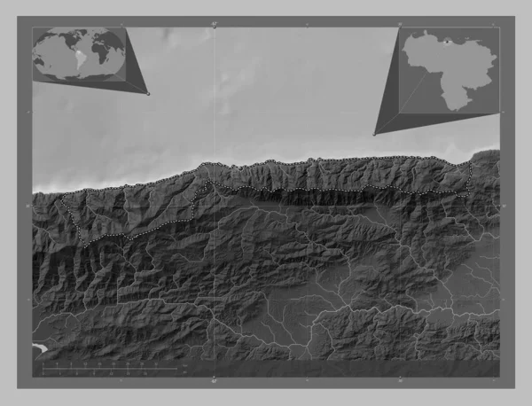 Варгас Штат Венесуэла Карта Высот Оттенках Серого Озерами Реками Вспомогательные — стоковое фото