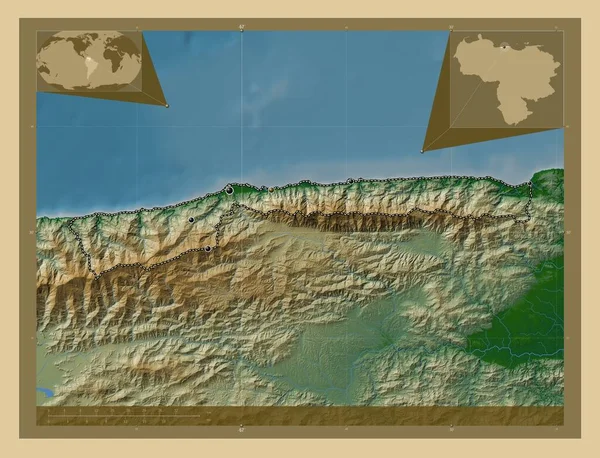 Vargas Stato Del Venezuela Mappa Elevazione Colorata Con Laghi Fiumi — Foto Stock