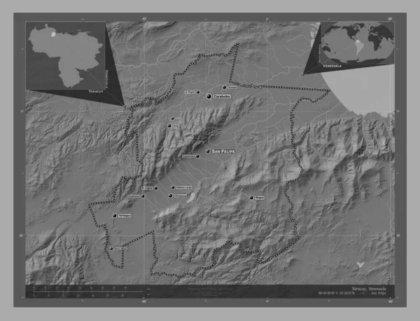 Yaracuy Staat Venezuela Hoogteplattegrond Met Meren Rivieren Locaties Namen Van — Stockfoto