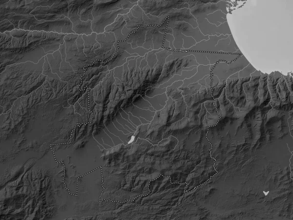 Yaracuy, Venezuela Eyaleti. Gölleri ve nehirleri olan gri tonlama yükseklik haritası