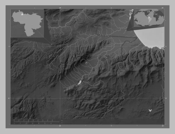 Яракуй Штат Венесуэла Карта Высот Оттенках Серого Озерами Реками Вспомогательные — стоковое фото