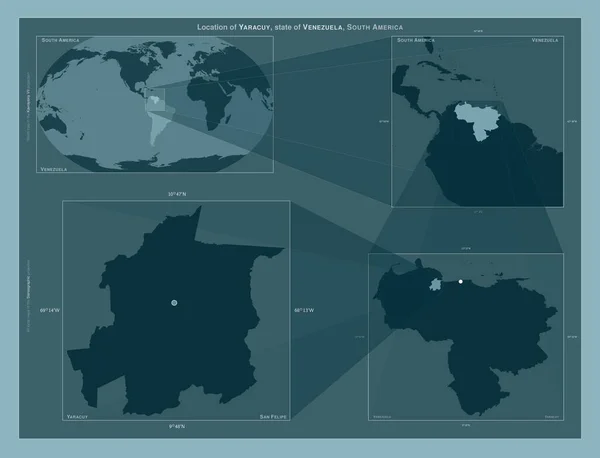 Yaracuy Stát Venezuela Diagram Znázorňující Umístění Oblasti Větších Mapách Složení — Stock fotografie