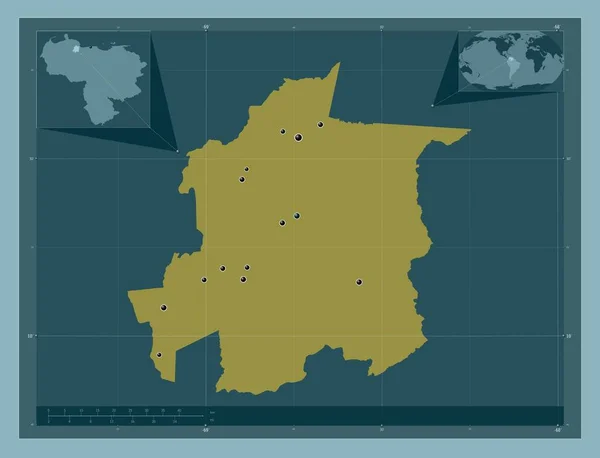 Yaracuy Venezuela Fast Färgform Platser För Större Städer Regionen Hjälpkartor — Stockfoto