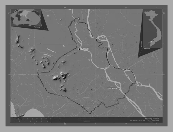 Giang Provincia Vietnam Mapa Elevación Bilevel Con Lagos Ríos Ubicaciones —  Fotos de Stock