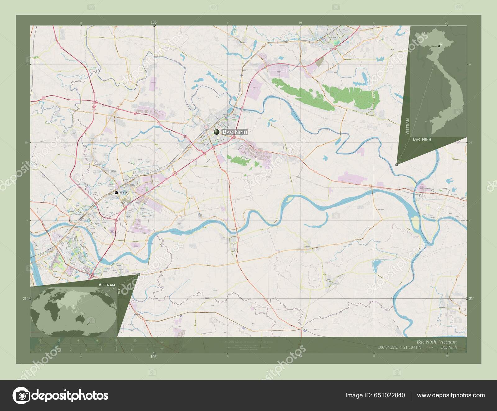 Bac Ninh Province Vietnam Open Street Map Locations Names Major Stock
