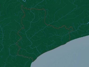 Bac Lieu, Vietnam vilayeti. Gölleri ve nehirleri olan renkli yükseklik haritası